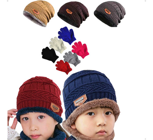 Kit 3 Toucas Infantil Lã Forrada Gorro Frio Unissex + Brinde