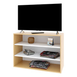 Rack Mueble Para Tv 40  Melamina Biblioteca Baja Modular  Color Roble Natural Con Blanco