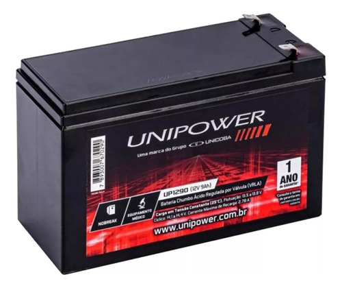 Bateria Recarregável 12v 9a Up1290 Nobreak 9ah Unipower