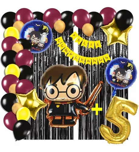 Combo De Globos Harry Potter Cortina Numero Arco Cotillon