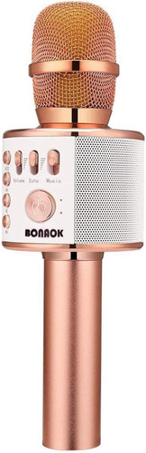 Micrófono Inalámbrico Bonaok, Q37 Rosa Dorado, Para Karaoke