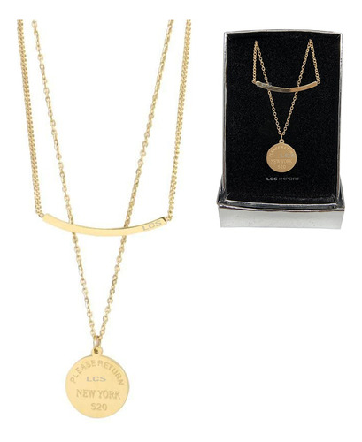 Collar Medalla New York Acero Baño Oro 18k + Estuche Regalo