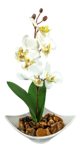 Mini Arranjo Orquídeas Artificial Branca Vaso Aladim Vasinho