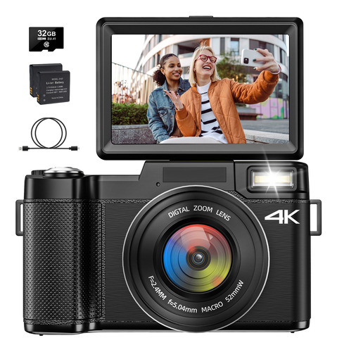 Cámara Digital 4k 48mp Pantalla Abatible 180° +32gb