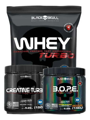 Kit Whey Protein + Creatina + Pre Treino - Black Skull Combo