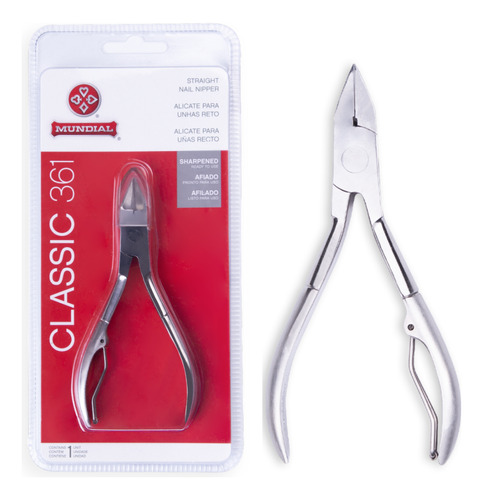 Alicate Reto Para Unhas Classic Mundial Bc-361, Mundial