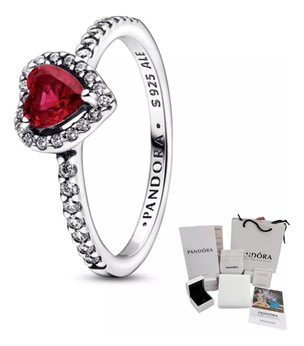 Pandora Original. Anillo Corazon Elevado Rojo Con Caja