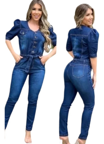 Macacão Jeans Modelador Cinto  Blogueira Plus Size  4656