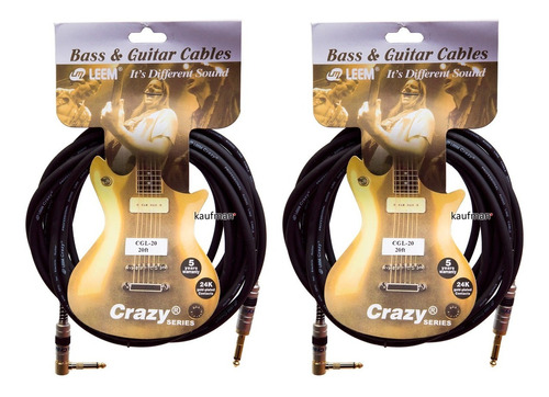 2 Cables Guitarra Bajo Plugs Chapado Oro Marca Leem 6 Metros