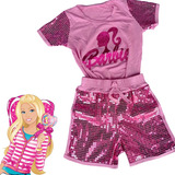 Conjunto Infantil Barbie Short Blusa Brilhante Blogueirinha