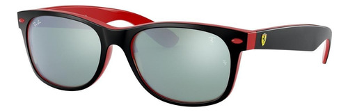 Anteojos De Sol Ray-ban New Wayfarer Scuderia Ferrari Collection Standard Con Marco De Nailon Color Matte Black, Lente Silver Flash, Varilla Black/red De Nailon - Rb2132m