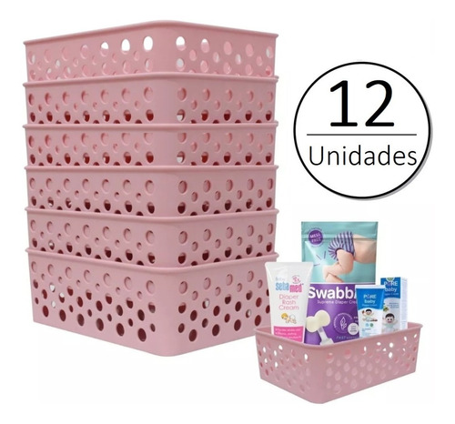 Kit 12 Cestos Organizador Armário Gaveta Lavanderia M 24x19