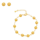 Pulseira De Bolas Feminina Bolinha Folheada Ouro 18k