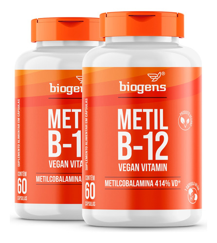2x Metil B12 Vegana, Vit Metilcobalamina 60caps Biogens Full