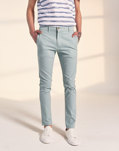 Pantalón Chino Munich, Hombre, Gabardina Slim, Acqua, Equus