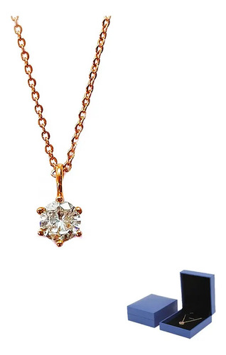 Collar Colgante Solitario Plata Chapada En Oro Blanco Rosa | Meses sin interés