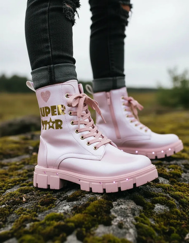 Bota Chunky Rosa Tornasol Luz Led Moda Super Star Para Niña