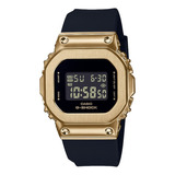 Reloj Casio G-shock Gm-s5600gb-1 Original Time Square Color De La Correa Negro Color Del Bisel Dorado