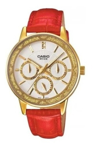 Casio Dama Pulso Cuero Rojo Caja Dorada Ltp-2087gl-4av