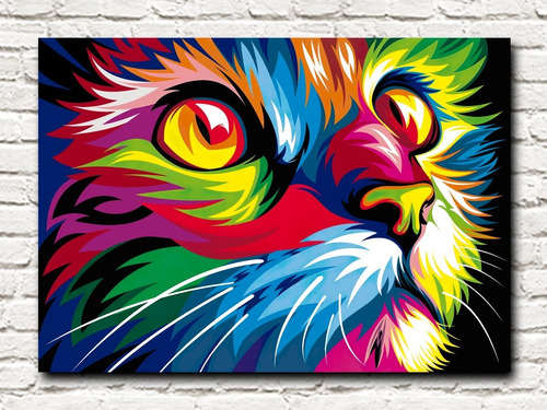 Cuadro Decorativo Canvas 55x80cm - Gato Multicolor