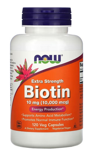 Biotina 10mg (10000 Mcg) 120 Capsulas Veganas Now Foods 