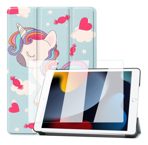 Mica + Funda Smart Case Para iPad 10.2 7a 8a Y 9a Unicornio