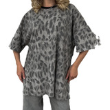 Leopardo Camiseta Manga Corta Mujer Hombro Caído