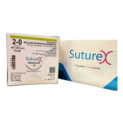 Sutura de Nylon Negra No Absorbible 2-0 con Aguja Cortante de 25mm para Cirugía | Envío gratis
