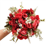 Buquê Noiva Casamento Flores Mescladas Vermelhas E Marsala