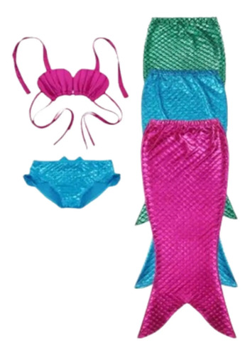 Traje De Baño Bikini Disfraz Sirena Niñas 3 Piezas *mermaid*