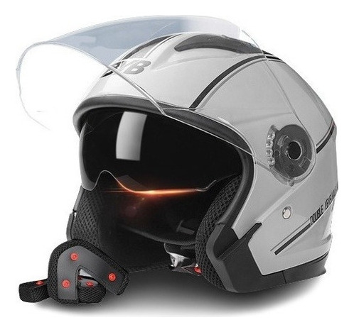 Set Casco Abierto Abatible Motociclista Uso Rudo Gafas Humo