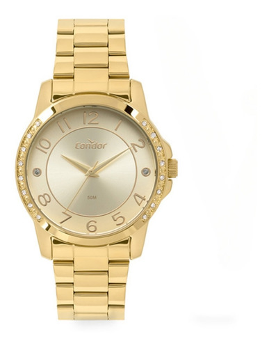 Relógio Feminino Condor Dourado De Luxo Em Oferta Com Caixa 