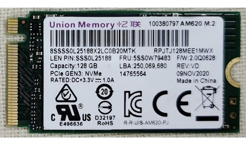 Disco Nvme Notebook Union Memory ( 128gb Ssd ) Pull New Cuot