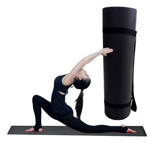 Colchonete Tapete Yoga Ginástica Pilates 1,80mx53cmx5mm Cor Preto