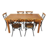 Mesa De Jantar De Madeira 1,6m Com 6 Cadeiras Industrial