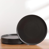 Stone Lain Plate Set, Stoneware, Matte Black, 4 Pieces