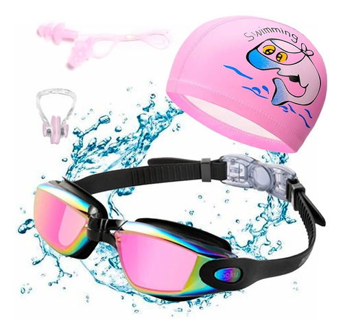 Set Natación Gorra Tapones Gafas Ajustables Niños 2-14 Años Color Talla M Color Niñas