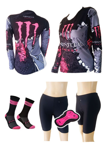 Uniforme Dama Mtb Jersey+ Pantaloneta Badana Dama Gel+medias