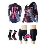 Uniforme Dama Mtb Jersey+ Pantaloneta Badana Dama Gel+medias