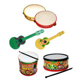 Kit 6 Instrumentos Infantil Tambor Pandeiro Bumbo Viola 