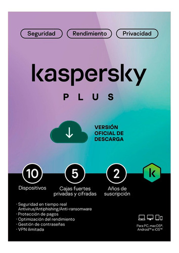 Kaspersky Plus 10 Disp 5cuentas Kpm 2 Años Internet Security