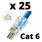 25 Ficha Rj45 Plug Conector Cat 6 Pasante Canalizado Red Utp