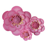 Painel 3 D Floral Begonia Rosa - 3 Unidades Tamanhos P M G