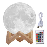 Velador Luna Llena Impreso 3d Eco Sustentable Led 16 Colores