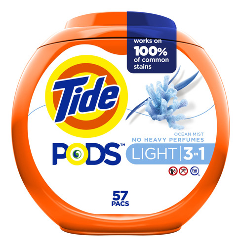 Tide Pods - Paquete De Detergente Ligero Para Ropa, 57 Unida