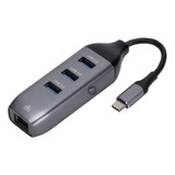 Adaptador Hub Usb Tipo C Ethernet 4 Em 1 Hs-227 3.0 1000mbp