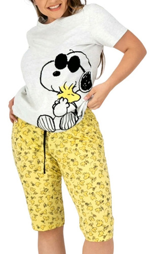 Linda Pijama Para Mujer Snoopy Blusa + Capri Peanuts Comoda