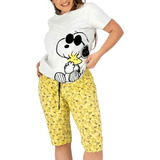 Linda Pijama Para Mujer Snoopy Blusa + Capri Peanuts Comoda