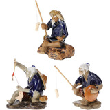 Figuras De Pescador En Miniatura Mudman Chino Sentado Jardín