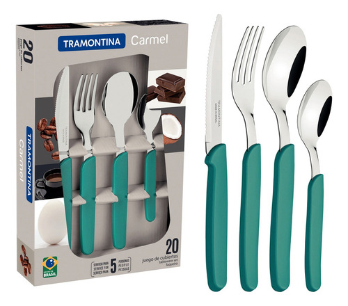 Juego Set Kit Cubiertos Tramontina 20 Piezas Cocina Carmel Color Verde